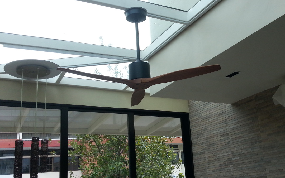 Relite column ceiling fan with wooden blades