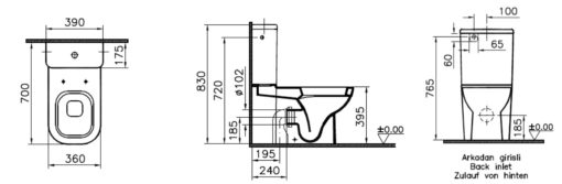 Vitra Retro Close Coupled Toilet Bowl Specifications