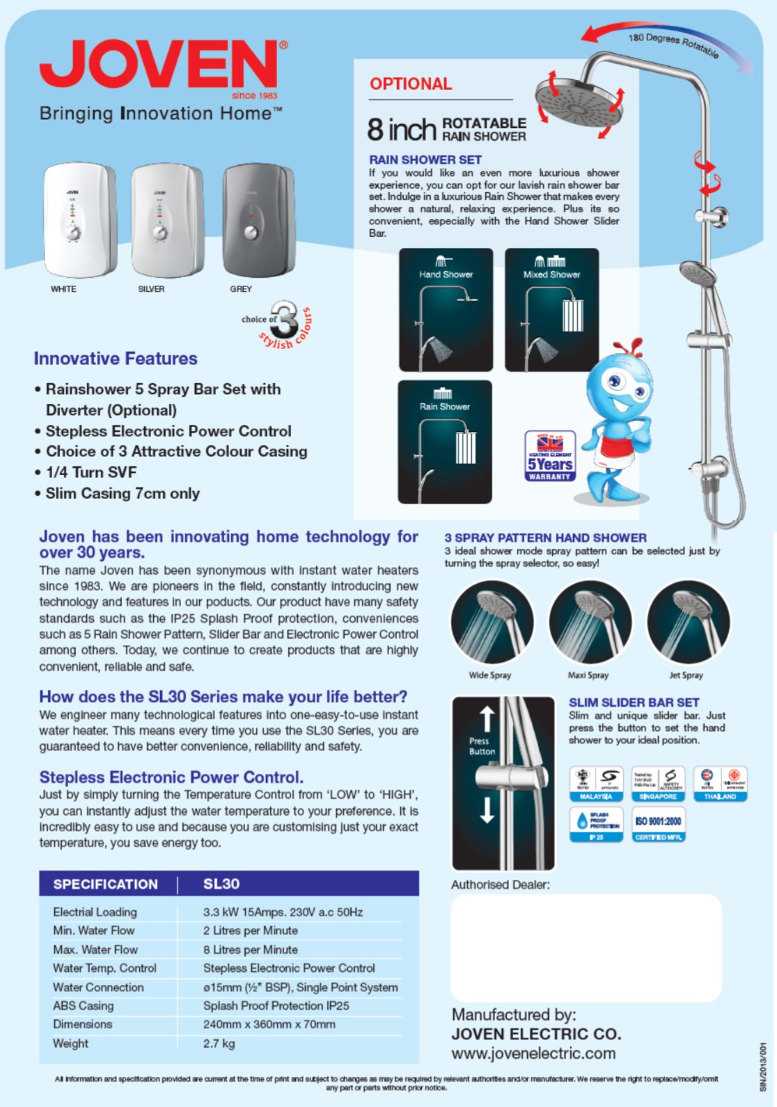 Joven-SL30-Instant-Water-Heater-with-Rain-Shower-Grey | Bacera
