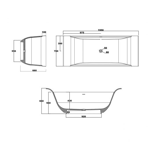 BTS-33 Free Standing Bathtub Cast Stone Technical Drawing
