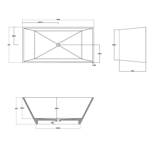 BTS-35 Cast Stone Free Standing Bathtub (Technical Specification Drawing)
