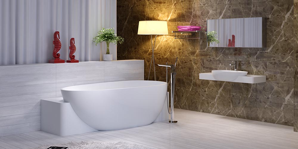 BTS-42 Unique Design Cast Stone Standalone Bathtub in Bathroom display