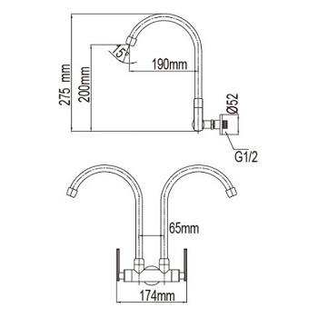 NTL  C Wall Sink Tap dimensions