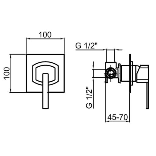 AA Concealed Shower Mixer dimensions