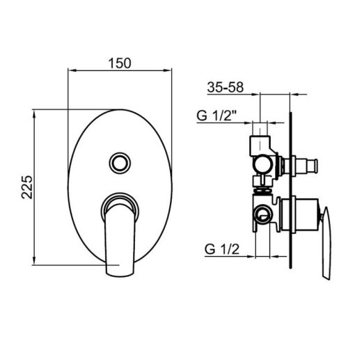 AI Concealed Bath and Shower Mixer dimensions
