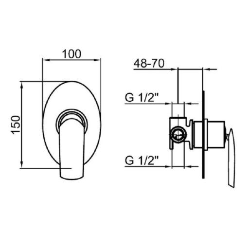 AI Concealed Shower Mixer dimensions