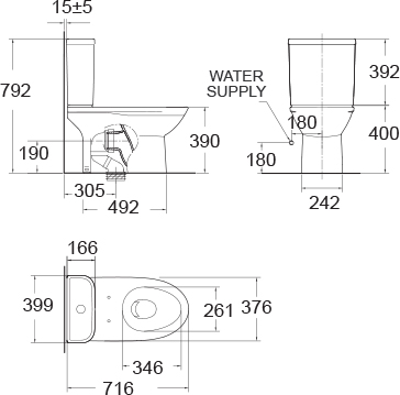 American Standard TF close coupled water closet specs