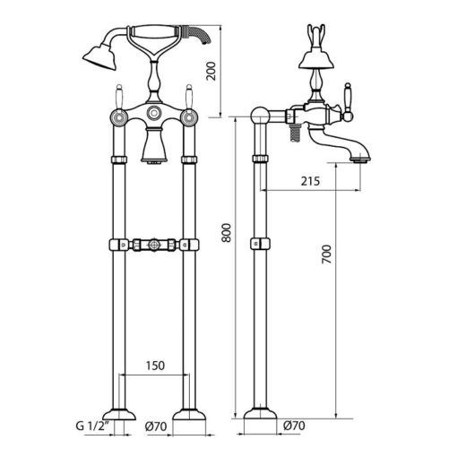 DO Free Standing Bath Mixer dimensions