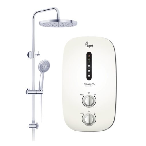 Champs Legend instant water heater with rain shower white