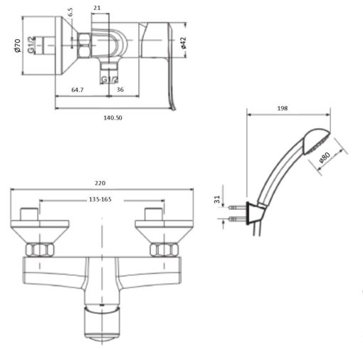 American Standard Neo Modern Shower Mixer FFAS BF Specs