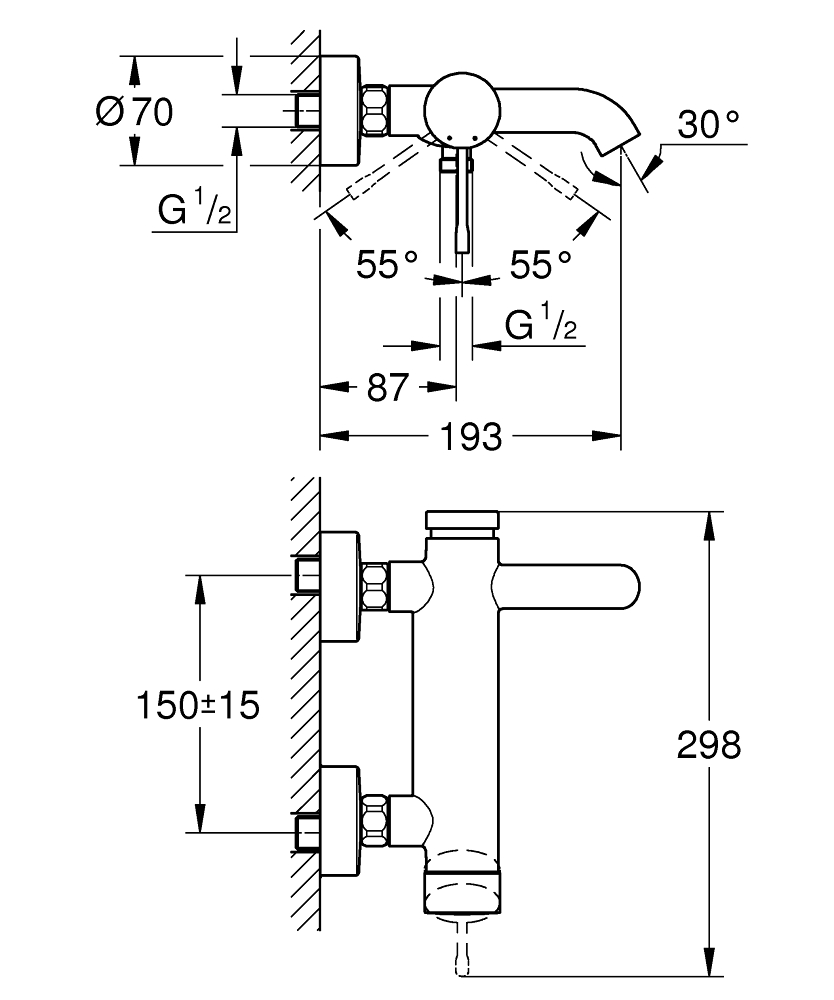 Grohe A Bath Shower Mixer Specs