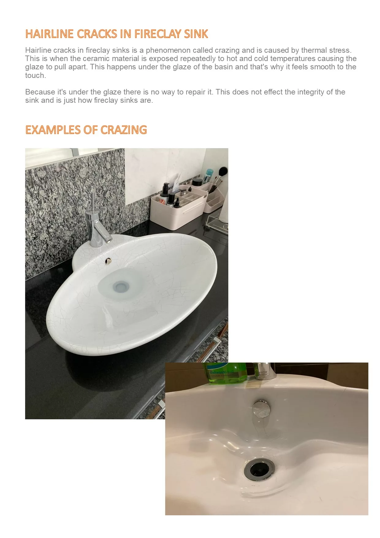 FIRECLAY SINKS CRAZING-PART 1