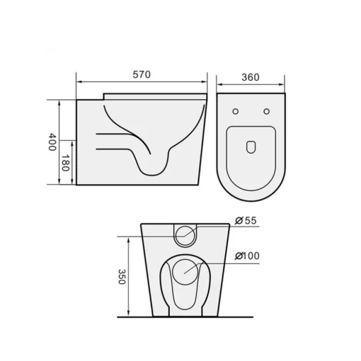 Magnum 909 Floor-Standing Back-to-Wall Water Closet with Turbo Tornado Flushing Technical Drawing new