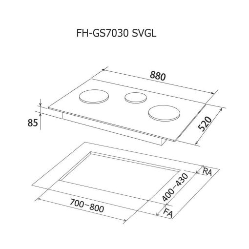 Fujioh-FH-GS7030-SVGL-Glass-Cooker-Hob Specification Drawing