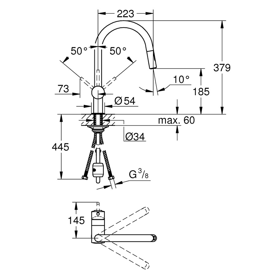 Grohe32321DC2MintaCSpoutSuperSteelSinkMixer Bacera