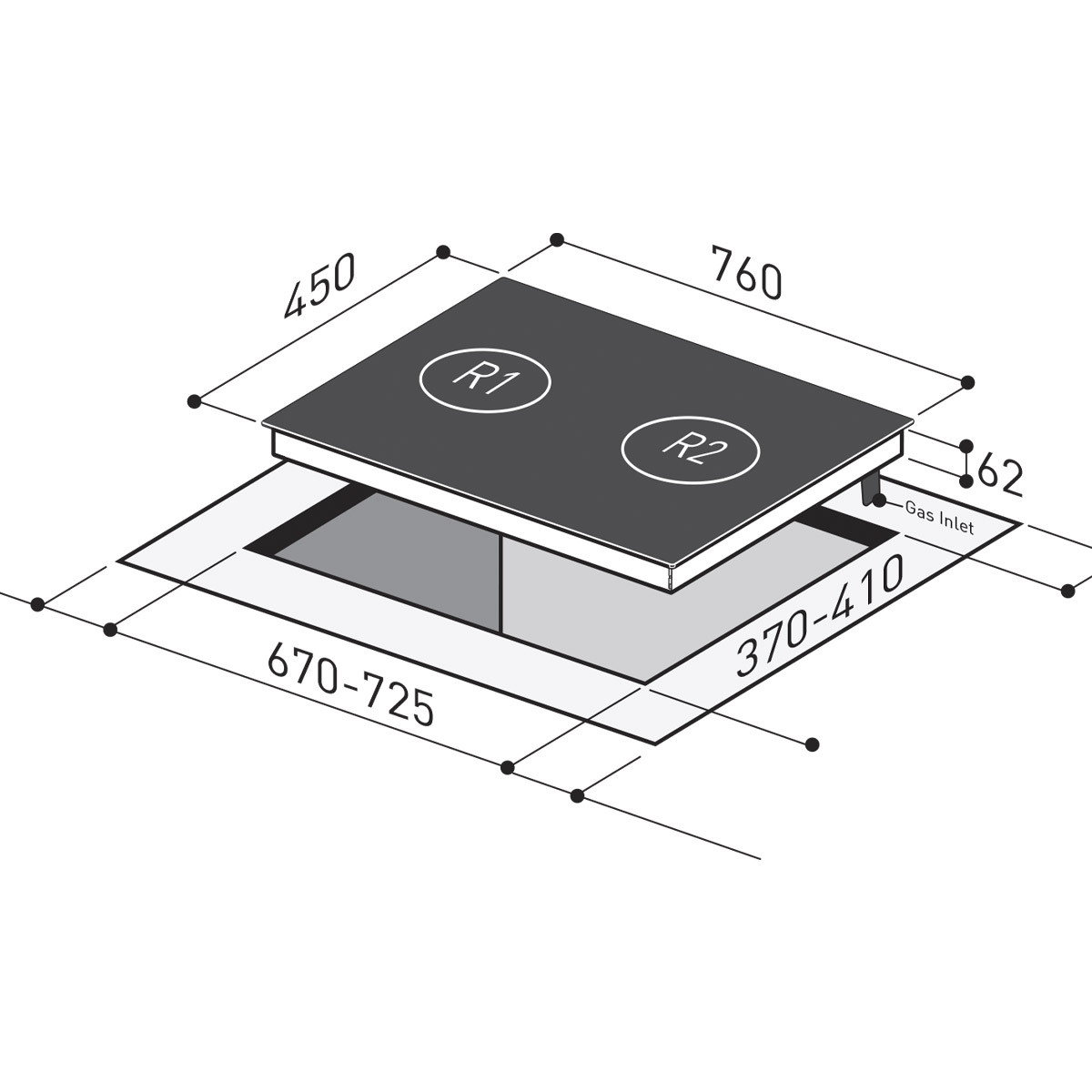 Mayer MMGH792HE 76cm 2 Burner Glass Gas Hob Bacera