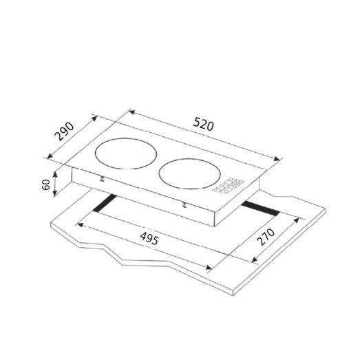 Mayer MMIH30CS 30cm Domino Induction Hob with Slider Technical Drawing with Cut out dimension
