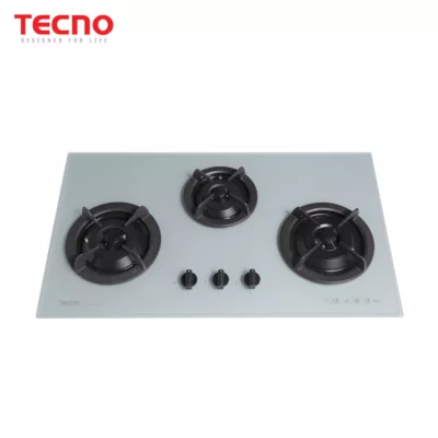 Tecno T333TGSV 3-Burner 90cm Tempered Glass Cooker Hob Brush Silver