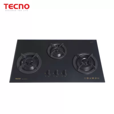 Tecno T333TGSV 3-Burner 90cm Tempered Glass Cooker Hob Kettle Black
