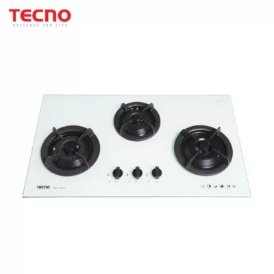 Tecno T333TGSV 3-Burner 90cm Tempered Glass Cooker Hob Sparking White