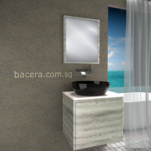 DUSCHE 2006203GL PVC Basin Cabinet Grey Liner with White Marble Solid Surface Top w Mirror