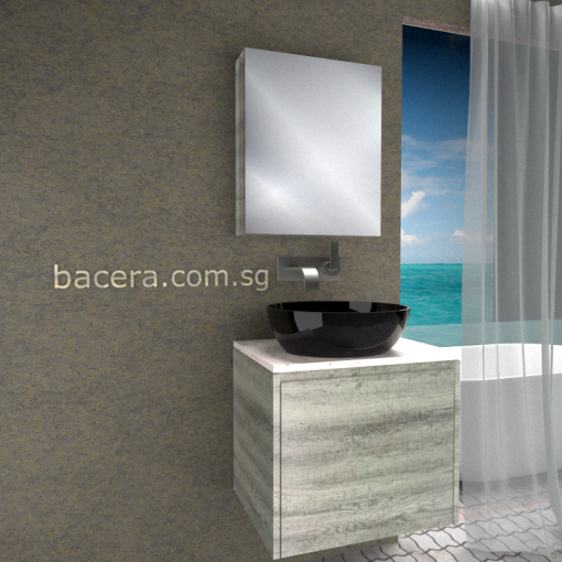 DUSCHE 2006203GL PVC Basin Cabinet Grey Liner with White Marble Solid Surface Top w Mirror Cabinet