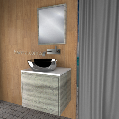 DUSCHE 2006203GL PVC Basin Cabinet Grey Liner with White Solid Surface Top w Mirror
