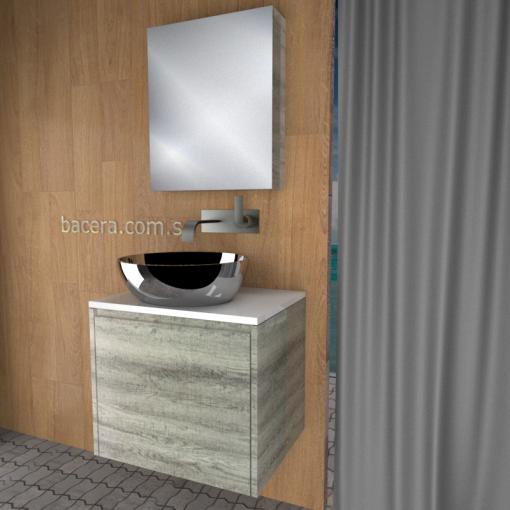 DUSCHE 2006203GL PVC Basin Cabinet Grey Liner with White Solid Surface Top w Mirror Cabinet