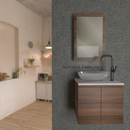 DUSCHE 2007103GB PVC Basin Cabinet Grey Brownish with White Marble Solid Surface Top w Big Mirror