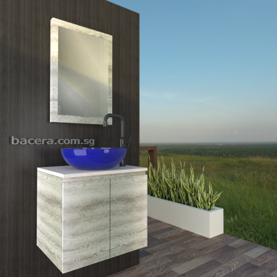 DUSCHE 2007103GL PVC Basin Cabinet Grey Liner with White Marble Solid Surface Top W Mirror