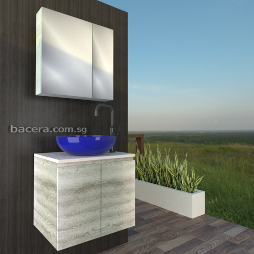 DUSCHE 2007103GL PVC Basin Cabinet Grey Liner with White Marble Solid Surface Top W Mirror Cabinet