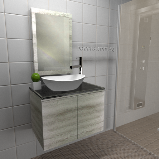 DUSCHE 2007103GL PVC Wood White Basin Cabinet Grey Liner with Black Quatz Top with Mirror