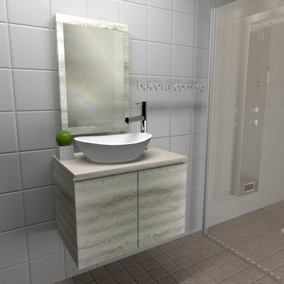 DUSCHE 2007103GL PVC Wood White Basin Cabinet Grey Liner with Marble White Solid Surface Top with Mirror