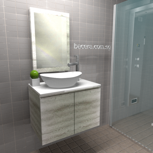 DUSCHE 2007103GL PVC Wood White Basin Cabinet Grey Liner with White Solid Surface Top with Mirror