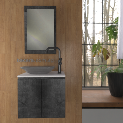 DUSCHE 2007103MG PVC Basin Cabinet Marble Grey with White Marble Solid Surface Top w big Mirror