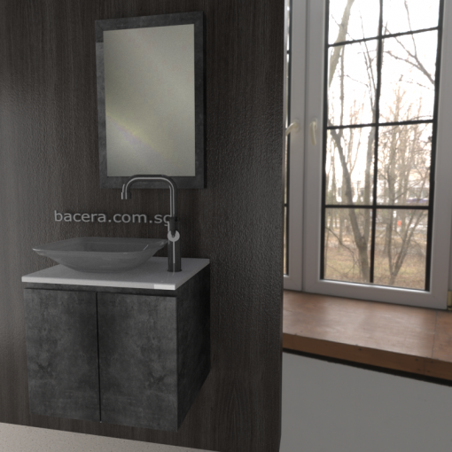DUSCHE 2007103MG PVC Basin Cabinet Marble Grey with White Solid Surface Top w Mirror