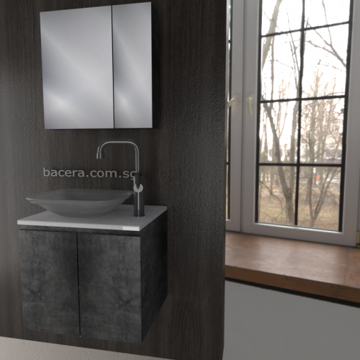DUSCHE 2007103MG PVC Basin Cabinet Marble Grey with White Solid Surface Top w Mirror Cabinet