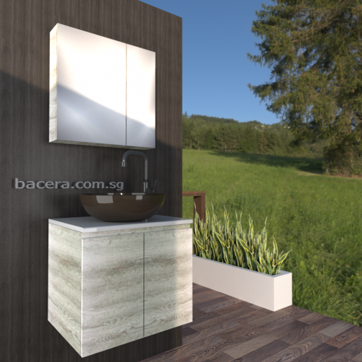 DUSCHE 2007103WW PVC Basin Cabinet Wood White with White Marble Surface Top W Mirror Cabinet