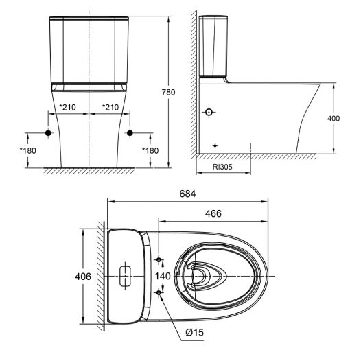 American Standard Signature Close Coupled WC Specification Drawing