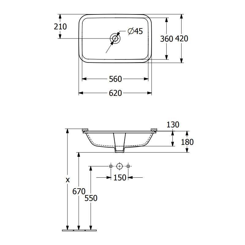 VILLEROY & BOCH - ARCHITECTURA - Rectangle Undercounter Washbasin with Overflow - Image 5