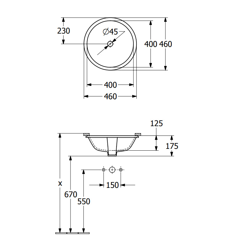 VILLEROY & BOCH ARCHITECTURA Round Undercounter Washbasin with