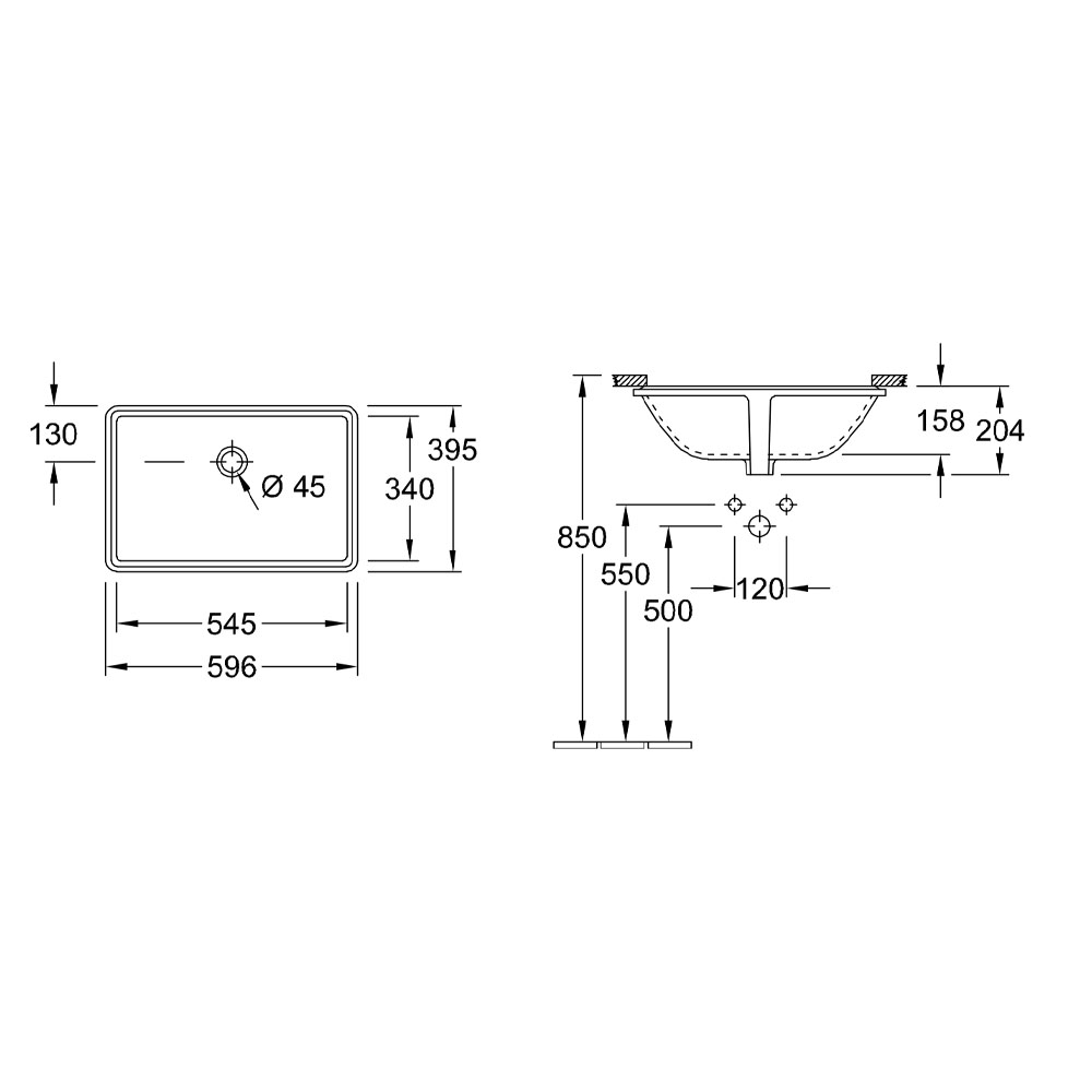 VILLEROY & BOCH - Lunea - Undercounter Basin New Technical Dimension
