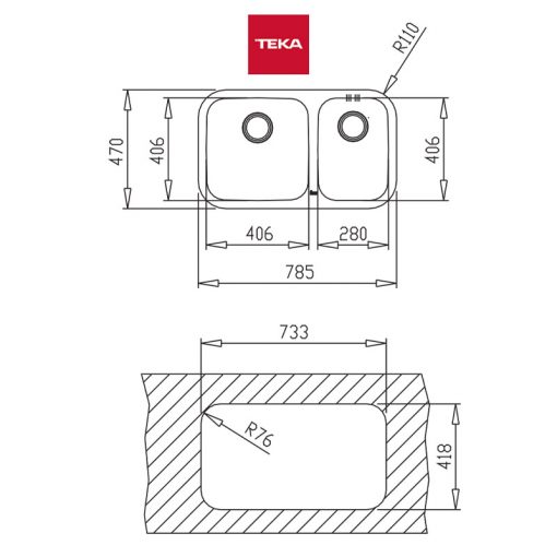 Teka BE-2B-785-R Undermount Stainless Steel Kitchen Sink Spec 01