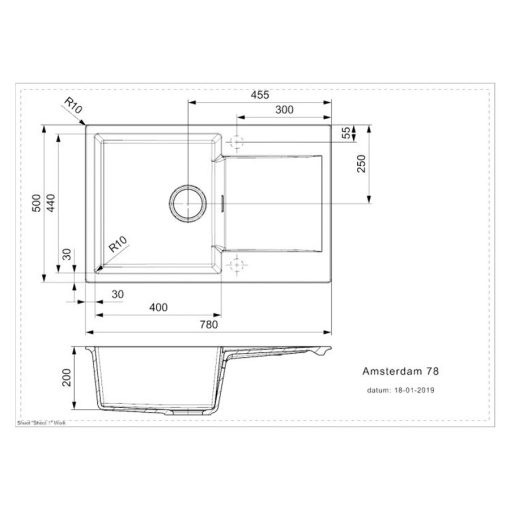 Reginox Amsterdam 78 Granite Sink Technical Specification Drawing