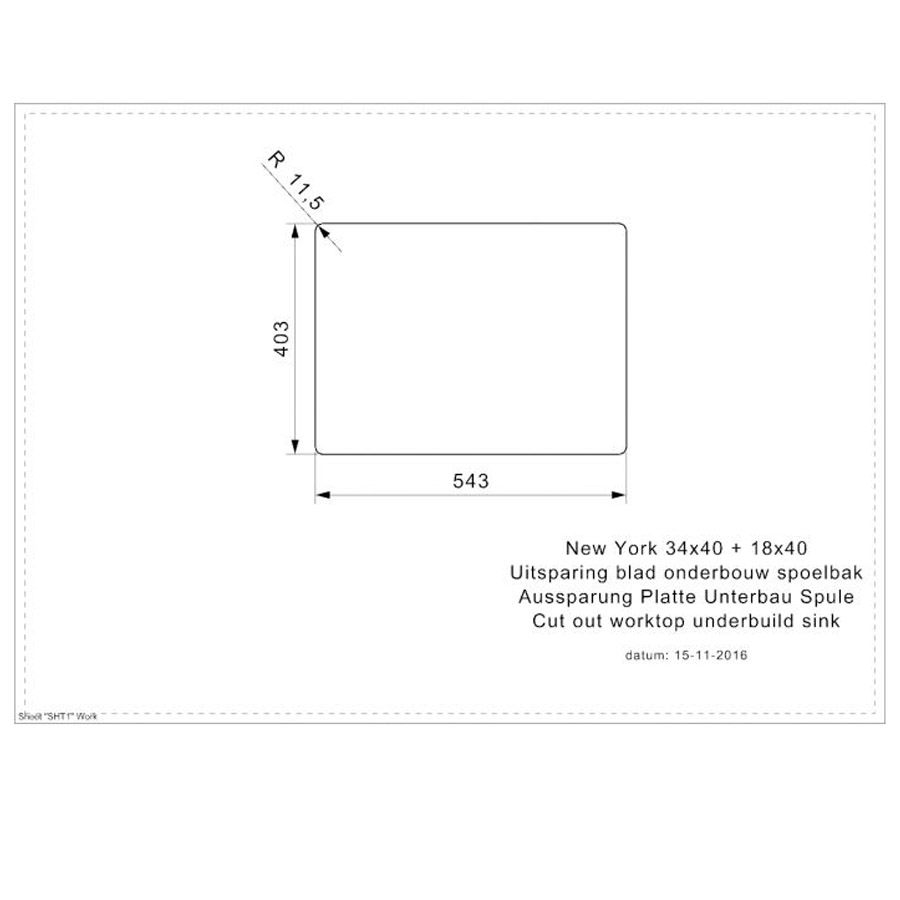 Reginox New York 34x40 + 18x40 Stainless Steel Sink Technical Specification