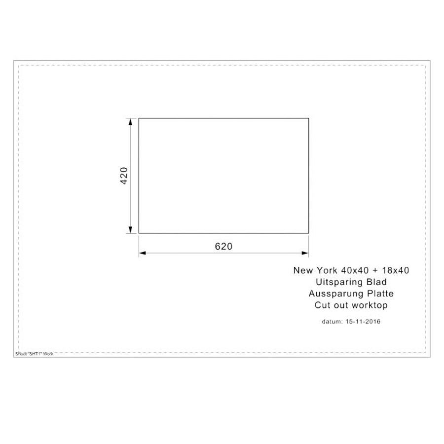 Reginox New York 40x40 + 18x40 Stainless Steel Sink Cut-Out Size Drawing