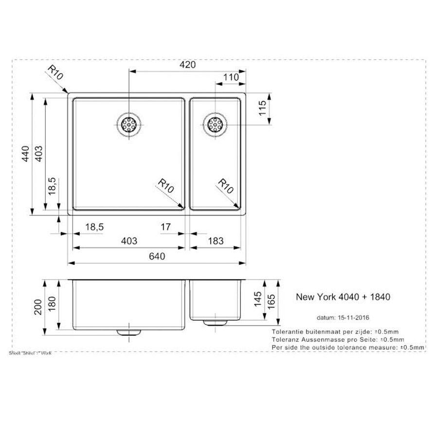 Reginox New York 40x40 + 18x40 Comfort Integrated Stainless Steel Sink - Image 2