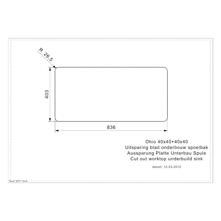 Reginox Ohio 40x40 + 40x40 OKG Integrated Stainless Steel Sink Specification Drawing