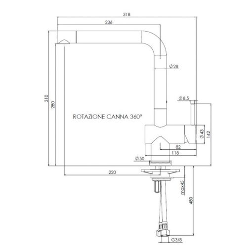 Reginox Yadkin Sink Mixer Technical specification