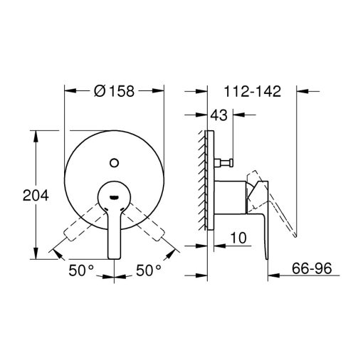 Grohe-24064 Conceal Shower Mixer with 2-Way Diverter Technical Drawing